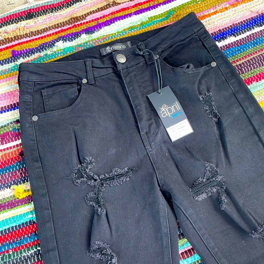 April Jeans Black Distressed Skinny Jeans- #2002
